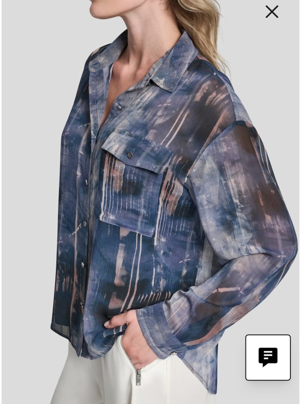 GREAT CONDITION DKNY Purple-Blue Sheer Flowy Button-Down Shirt